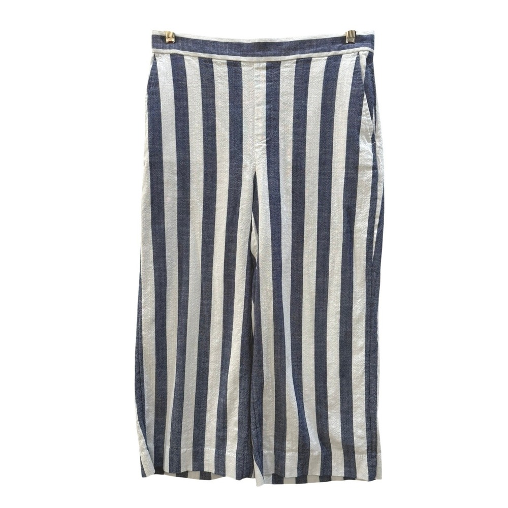 Banana‎ Republic Rowan Wide Leg Striped Pants Blue White Cotton Rayon Petite 10